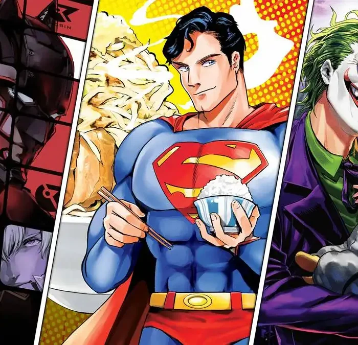 Colagem do site "DC Universe Infinite" com divulgação de três obras: Batman, Superman, Coringa.