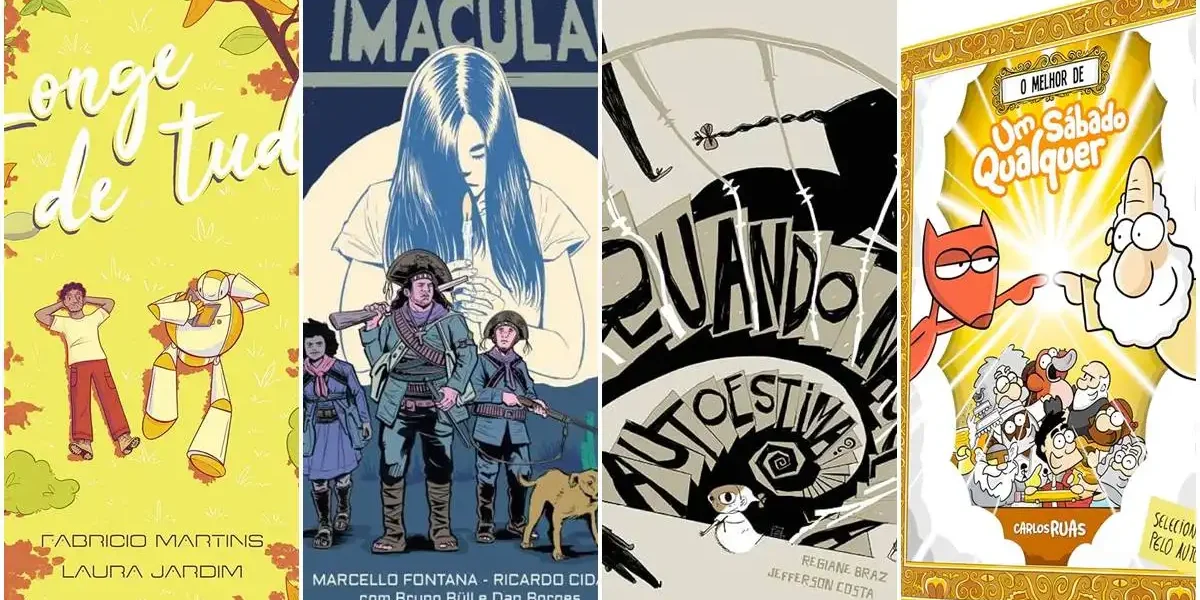 Colagem de capas de HQs para nossa reportagem de melhores quadrinhos da CCXP24.