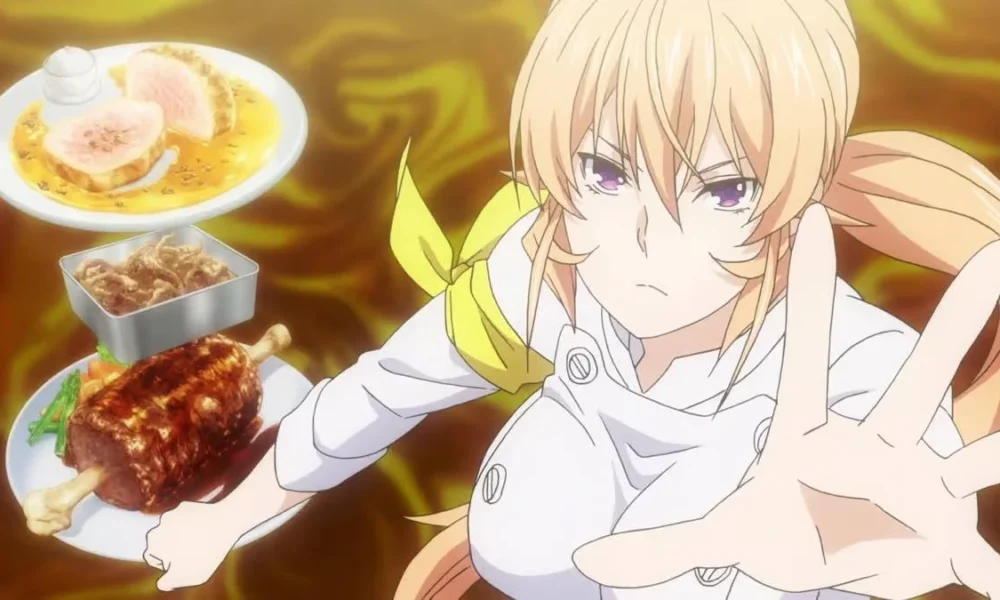 Erina Nakiri de Shokugeki no Soma (Food Wars) preparando pratos.
