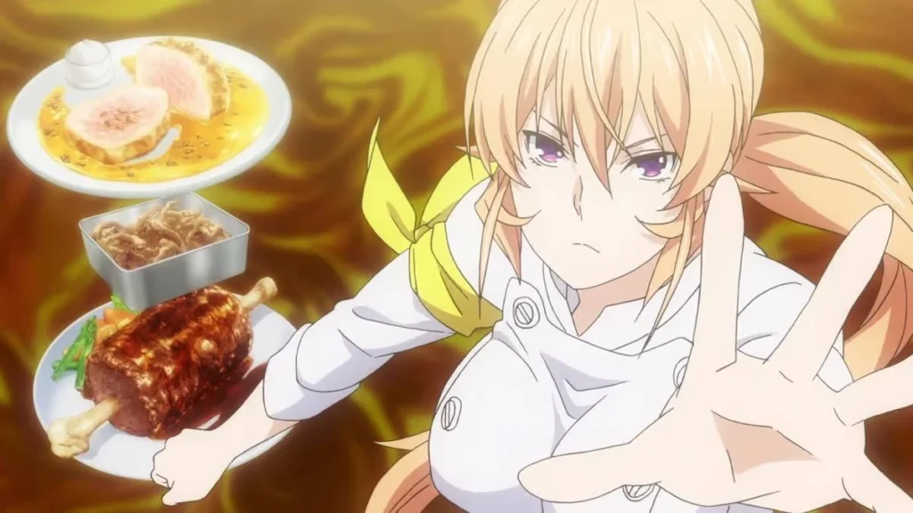 10 Animes na Netflix que Você Não Pode Perder 5 Erina Nakiri de Shokugeki no Soma (Food Wars) preparando pratos.