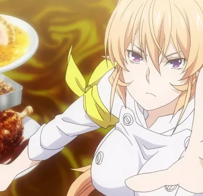 Erina Nakiri de Shokugeki no Soma (Food Wars) preparando pratos.