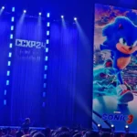 Telão de apresentação de Sonic 3 no Palco Thunder da CCXP24 antes dos atores entrarem no palco.