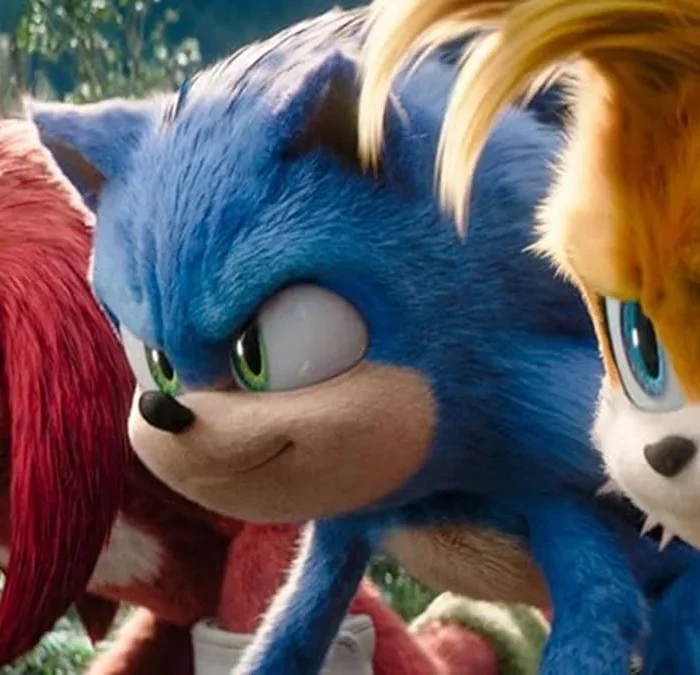 Trio Knuckles, Sonic, Tails, em posição para uma corrida no filme "Sonic 3", da Paramount.