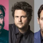 Colagem com três fotos de perfil do elenco de "Anaconda" (2025), com Jack Black, Selton Mello, e Paul Rudd.