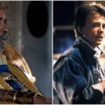 Denzel Washington à esquerda, em seu papel em "Gladiador 2", e Michael J. Fox, à direita, em seu papel em "De Volta Para o Futuro" (1985).