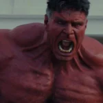 Hulk Vermelho, enfurecido, com destaque para seu busto (peito para cima) em "Capitão América: Admirável Mundo Novo" (2025).