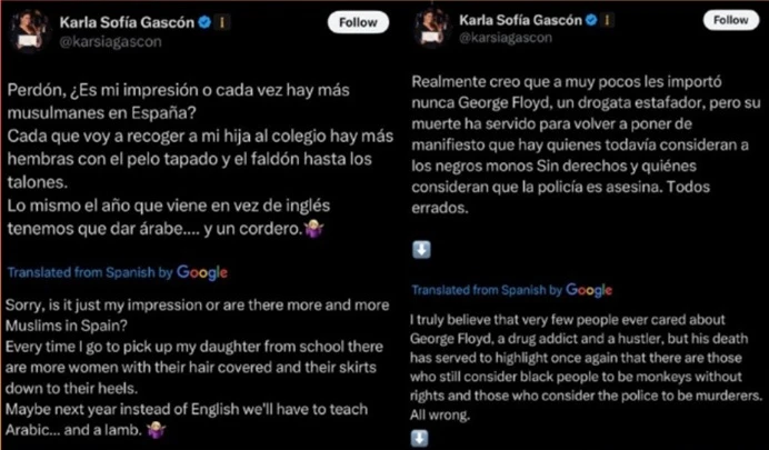 Tweets Antigos de Karla Sofía Gascón Causam Polêmica na Internet 3 Compilado com tweets ofensivos da atriz Karla Sofía Gascón, no Twitter.