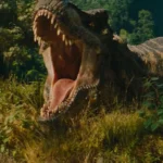 Dinossauro rugindo em "Jurassic World: Recomeço".