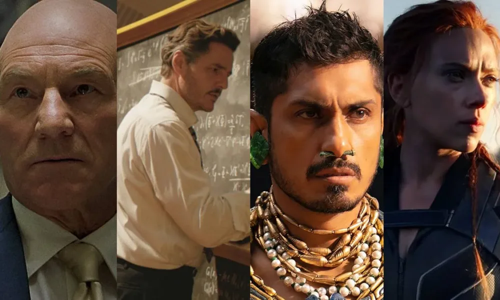 Colagem com Patrick Stewart como o Professor Xavier em "X-Men 2", Pedro Pascal como o Senhor Fantástico em "Quarteto Fantástico" (2025), Tenoch Huerta como o Namor de "Pantera Negra 2" e Florence Pugh como a Viúva Negra no filme homônimo. Atores estarão em "Vingadores: Doomsday"