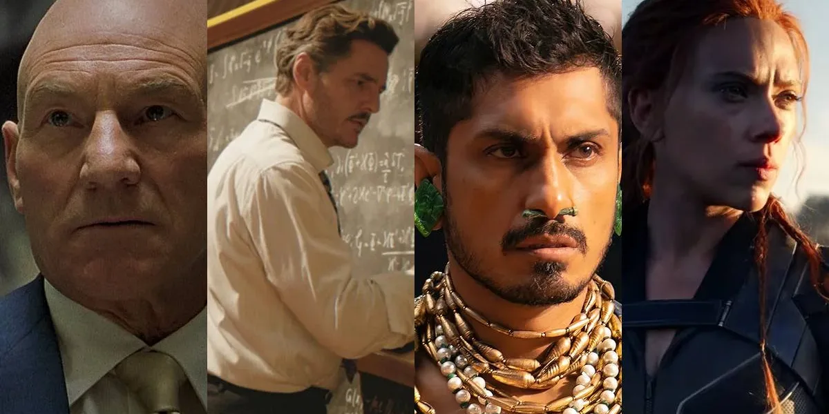 Colagem com Patrick Stewart como o Professor Xavier em "X-Men 2", Pedro Pascal como o Senhor Fantástico em "Quarteto Fantástico" (2025), Tenoch Huerta como o Namor de "Pantera Negra 2" e Florence Pugh como a Viúva Negra no filme homônimo. Atores estarão em "Vingadores: Doomsday"