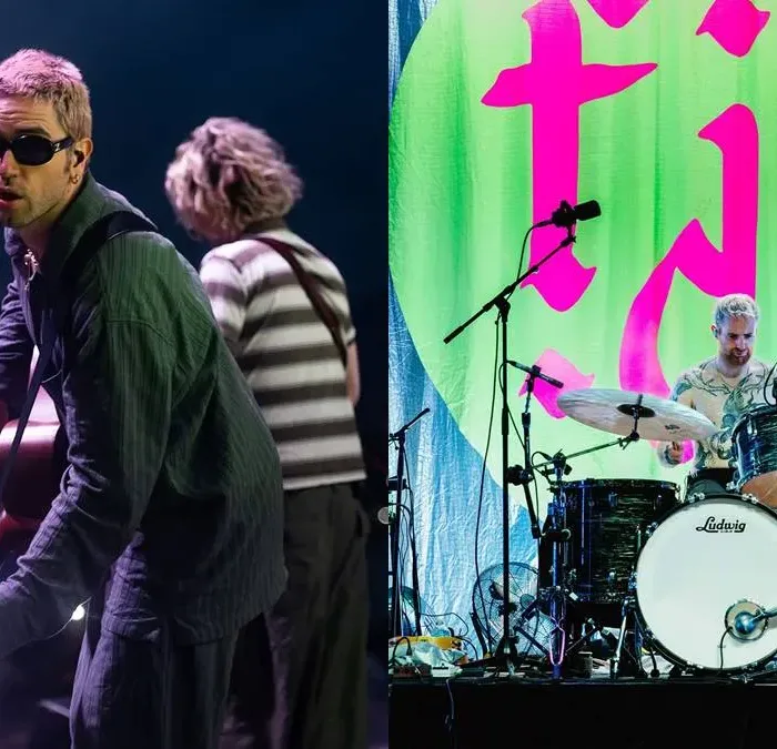 Colagem de fotos do show da banda Fountaines D. C. em Brisbane.