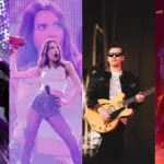 Colagem em quatro tiras com artistas que se apresentam no Lollapalooza 2025: Sepultura, Olivia Rodrigo, Foster The People, Alanis Morisette.