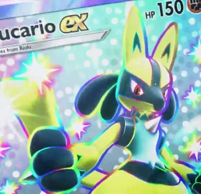 Imagem de divulgação da nova expansão de Pokémon TCG Pocket: Shining Revelry. Em destaque um Lucario ex Shiny.