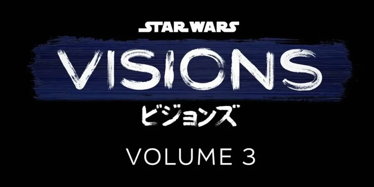Cartaz, fundo em preto, do terceiro volume de "Star Wars: Visions".