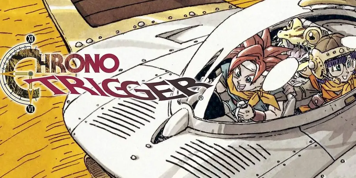 Chrono Trigger | Criador Confirma Remake Acidentalmente? Entenda Protagonistas de Chrono Trigger dirigindo uma nave, com arte de Akira Toriyama.