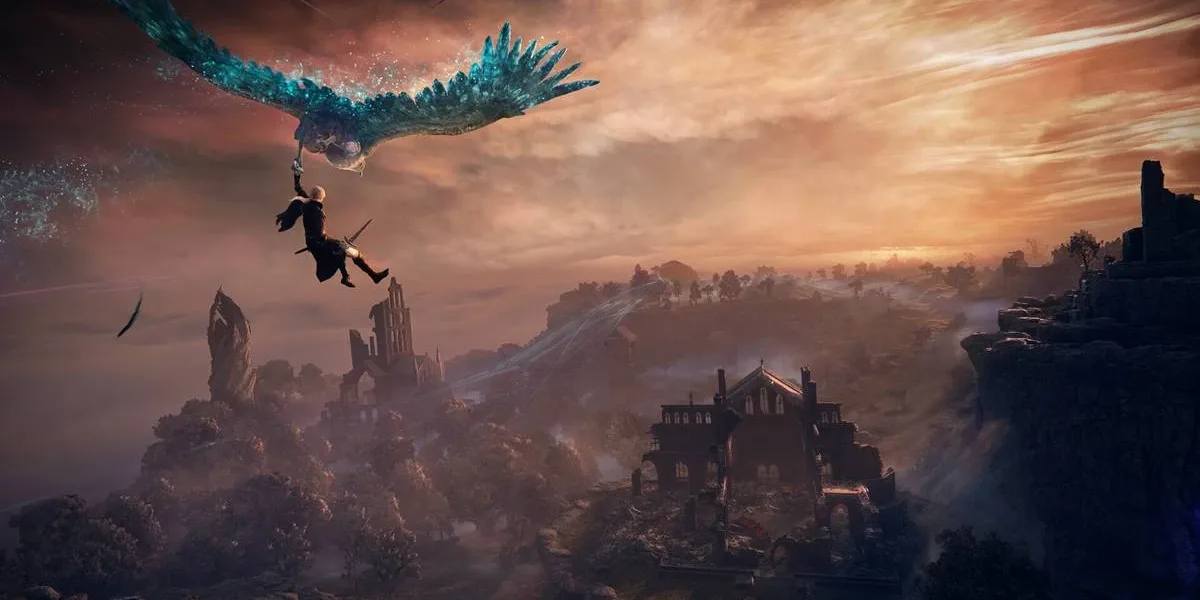 Elden Ring Nightreign | Bandai Lança Trailer Oficial Com 10 Minutos Personagem voando em um pássaro em "Elden Ring Nightreign".