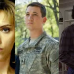 Scarlett Johanson em "Lucy" à esquerda, Miles Teller ao meio em "Honra ao Mérito", e Adam Driver à direita em "História de um Casamento". Os três atores da colagem participaraão do longa "Paper Tiger".