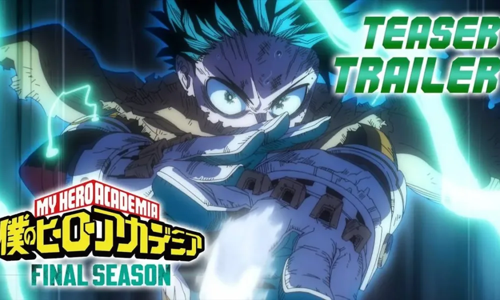 Deku liberando grande energia, em forma de relâmpagos verdes ao redor do corpo, com o One for All durante cena da oitava e última temporada de "Boku no Hero Academia".