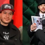 Colagem com duas fotos: Chorão, à esquerda, de boné, camiseta preta do Charlie Brown Jr. e sobretudo, e à direita José Loreto, sentado posando com a revista que foi capa aberta. Ator interpretará o músico em adaptação cinematográfica de biografia.