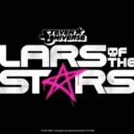 Logo, em fundo preto, de "Lars of the Stars", spin-off de Steven Universe. A letra "A" de "Stars" é feita com uma estrela em forma de pentagrama estilizada como se fosse escrita com tinta spray.