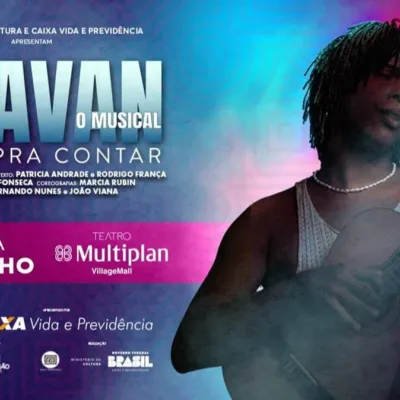 Raphael Elias como Djavan em "Djavan, o Musical: Vidas Pra Contar", em cartaz do musical.