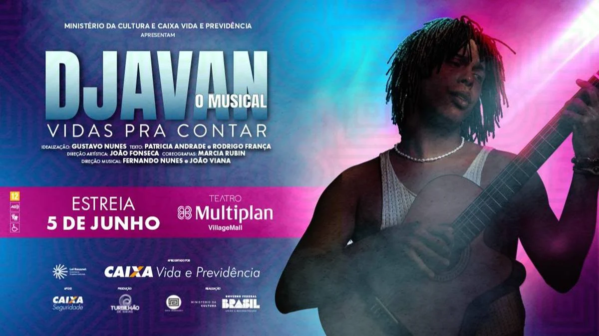 Djavan, o Musical: Vidas Pra Contar | Técnica e Conteúdo em um Espetáculo Memorável 1 Raphael Elias como Djavan em "Djavan, o Musical: Vidas Pra Contar", em cartaz do musical.