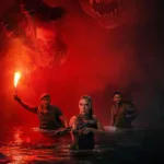 Scarlett Johansson, Mahershala Ali e Jonathan Bailey em Jurassic World: Recomeço