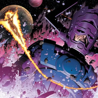 Galactus, como visto de baixo para cima, em "Novos Vingadores", edição #40 de 2004.