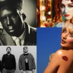 Em sentido horário: capas de Chappell Roan, Sabrina Carpenter, fotografia dos Deftones, e capa de Chromakopia, do Tyler the Creator.
