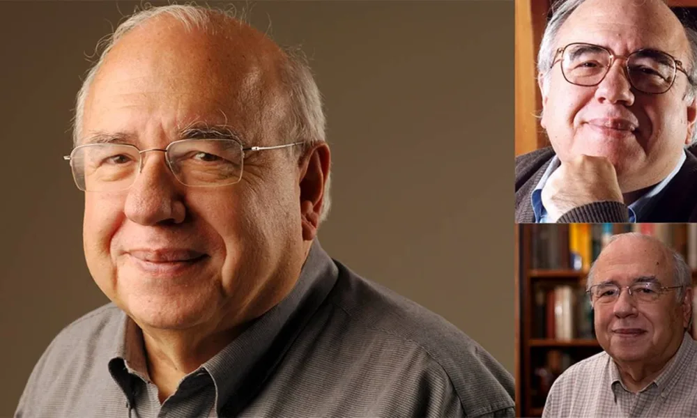 Colagem com três fotos de Luis Fernando Verissimo, por volta de 80 anos.