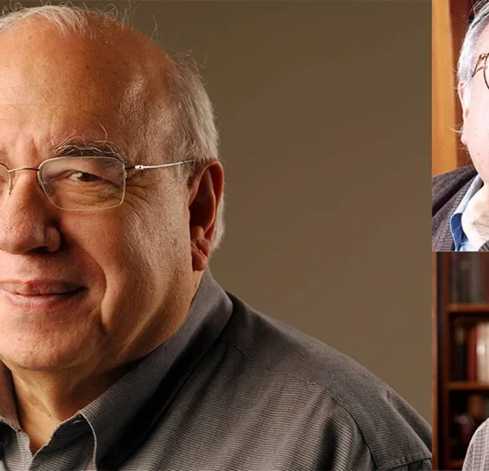 Colagem com três fotos de Luis Fernando Verissimo, por volta de 80 anos.