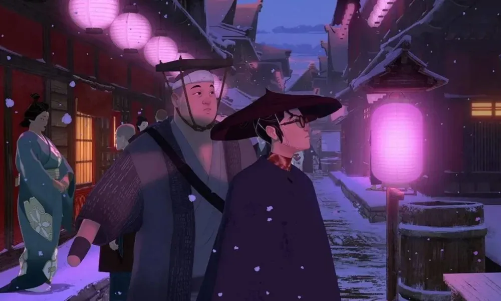 Imagem captura de tela usada como divulgação da primeira temporada da animação da Netflix "Samurai de Olhos Azuis".