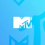 Logo da MTV em branco em fundo azul, em que ele também está desenhado.