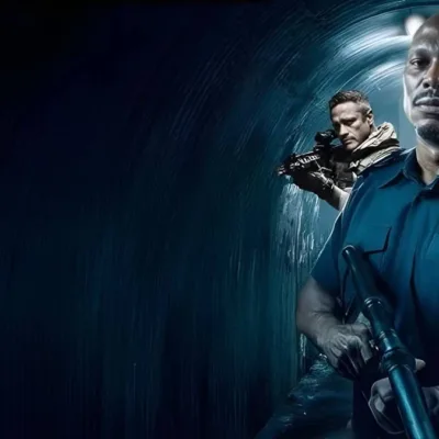 Sem Saída | Confinamento e Tensão Envolvendo Energia Nuclear Imagem de divulgação de "Sem Saída", com protagonistas armados em um túnel. Na frente, o principal, Tyrese Gibson (Ty) olha para a câmera.