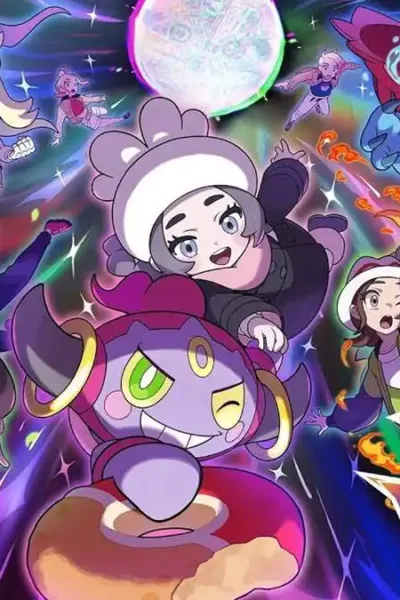 Pokémon Mega Dimension | Novas Mega Anunciadas: Chimecho, Baxcalibur e Mais Pôster horizontal de divulgação da DLC "Mega Dimension" de "Pokémon: Legends Z-A". A nova personagem Ansha pode ser vista com um Hoopa. No canto inferior estão os protagonistas, à esquerda Paxton com um Mega Meganium, e à direita Harmony com um Mega Emboar, ambos com expressão de surpresa, bem no fundo estão Taunie e Urban, um de cada lado, ele com um Mega Feraligatr. Harmony tem um Mega Emboar. À esquerda, superior esquerdo, Korrina aparece com nova vestimenta e com seu Lucario. Personagens estão em fundo cromático, como um portal para uma nova dimensão, ao centro na parte de cima há uma bola prata em alusão às mega evoluções.