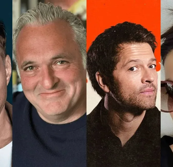 Colagem em quatro partes na horizontal com fotos de Tom Wlaschiha, Genndy Tartakovsky, Misha Collins, Sara Pichelli, algumas das atrações da CCXP25.