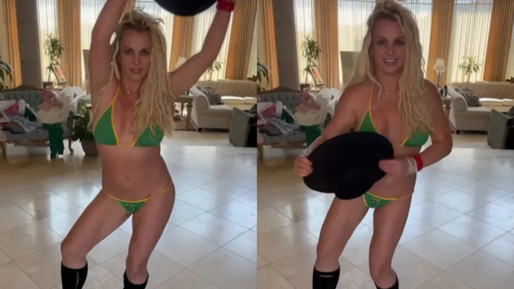 Britney Spears dançando com biquini do Brasil
