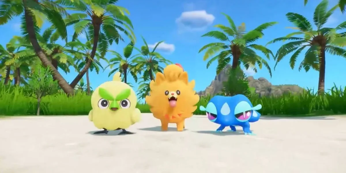 Pokemon Day | Ventos e Ondas Chega em 2027 Pokémon iniciais da geração 10 de Pokémon, "Winds and Waves" ou "Ventos e Ondas", os pokémon Browt, Pombon and Gecqua, respectivamente do tipo planta, fogo, e água, um pássaro, um lulu da pomerânia, um lagarto.