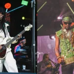 Foto com colagem de Bino Farias, à esquerda, e à direita Toni Garrido em performance em reunião do Cidade Negra em 2026.