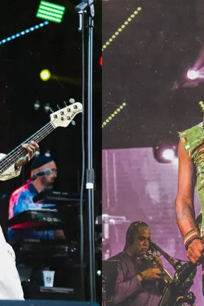 Suhai Music Hall 2026 | Cidade Negra Volta e Prova que 30 Anos Não Apagam Nada Foto com colagem de Bino Farias, à esquerda, e à direita Toni Garrido em performance em reunião do Cidade Negra em 2026.