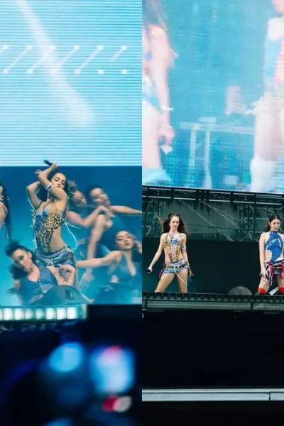 Lollapalooza 2026 | Katseye Fecha Flying Fish Com Excelência Técnica Duas fotos das meninas do Katseye em show na Colômbia em 2026.