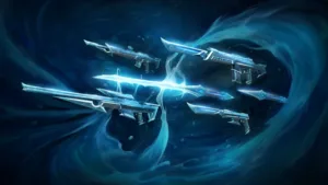 Destaque para armas em azul da linha Kuronami Collection do Valorant em 2026.