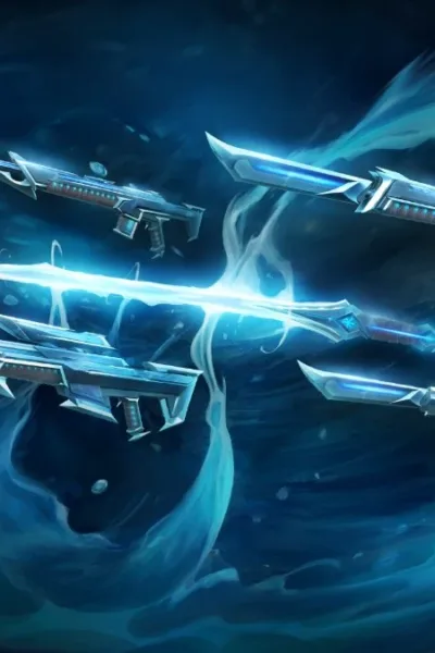 Destaque para armas em azul da linha Kuronami Collection do Valorant em 2026.
