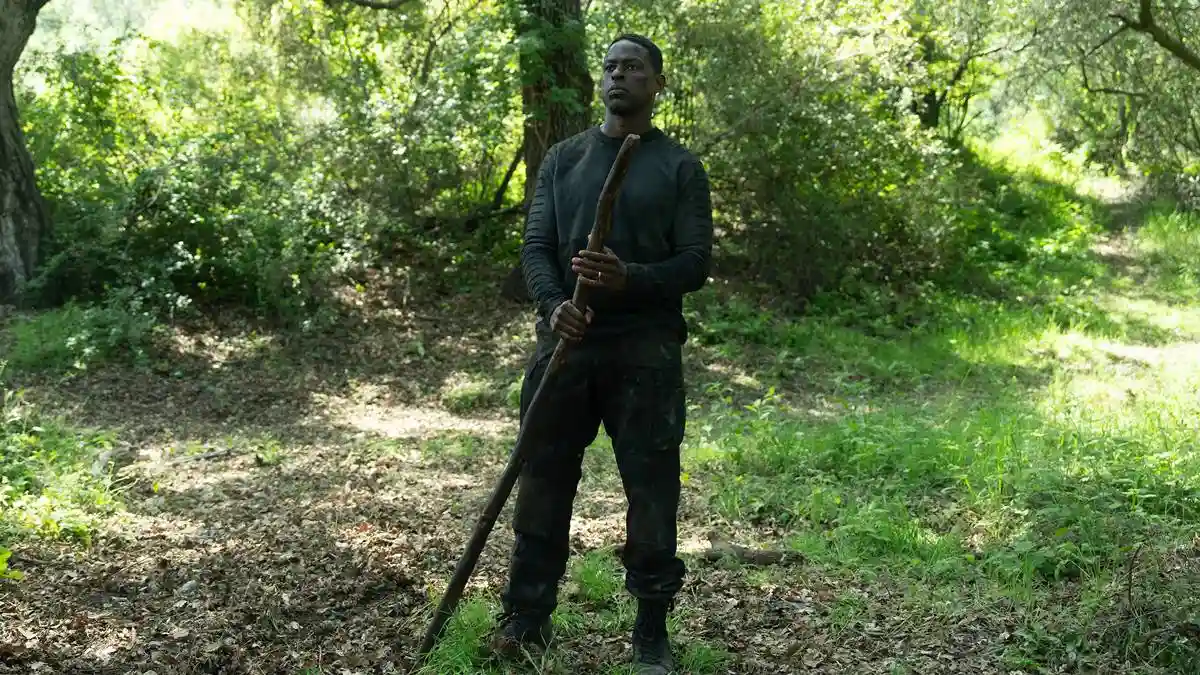 Paradise – 2ª Temporada | Com Nova Temporada Série da Disney+ Traz Novos Personagens e Outra Reviravolta 2 Sterling K. Brown como Xavier Collins na temporada 2, episódio 2, de "Paradise". Ele está com roupas de treinamento, centralizado na foto, no meio de uma floresta, segurando um grande galho.