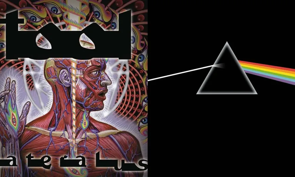Colagem com as capas dos álbuns "Lateralus" e "Dark Side Of The Moon", respectivamente do Tool e Pink Floyd. Matéria de lista dos discos progressivos obrigatórios.