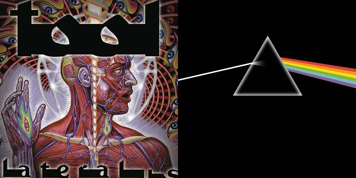 Colagem com as capas dos álbuns "Lateralus" e "Dark Side Of The Moon", respectivamente do Tool e Pink Floyd. Matéria de lista dos discos progressivos obrigatórios.