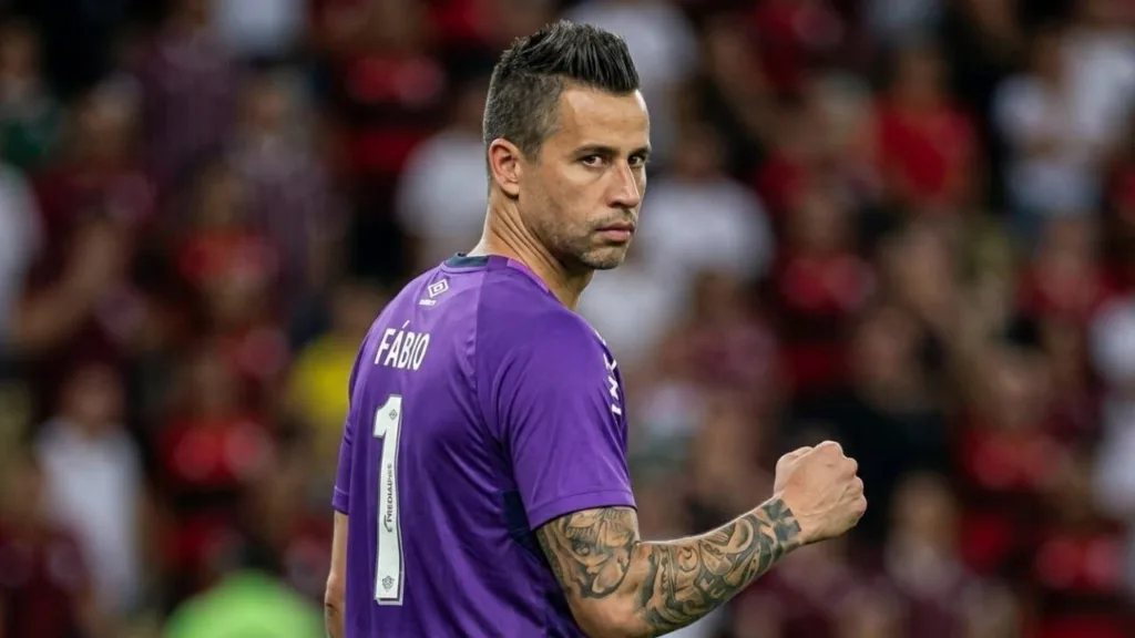 Fábio do Fluminense para o jogo de 12/04/26 contra o Flamengo. Imagem gerada por IA.