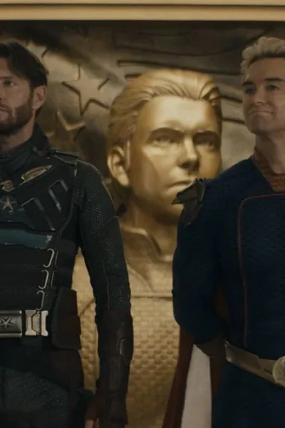 Jensen Ackles e Antony Starr caracterizados como Soldier Boy e Homelander no segundo episódio da quinta temporada de "The Boys".