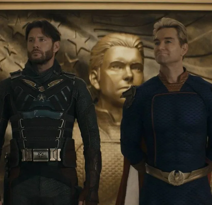 Jensen Ackles e Antony Starr caracterizados como Soldier Boy e Homelander no segundo episódio da quinta temporada de "The Boys".