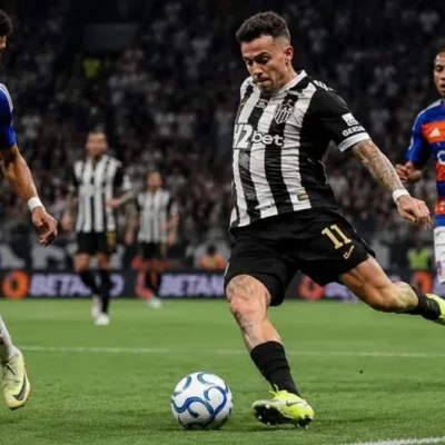 Atlético Mineiro em partida, com posse de bola. Imagem gerada por IA.